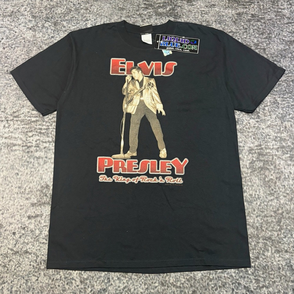 NWT VTG Liquid Blue Elvis Presley T Shirt Large Black The King Of Rock N' Roll